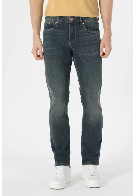 Прави дънки с 5 джоба - Прашно синьо