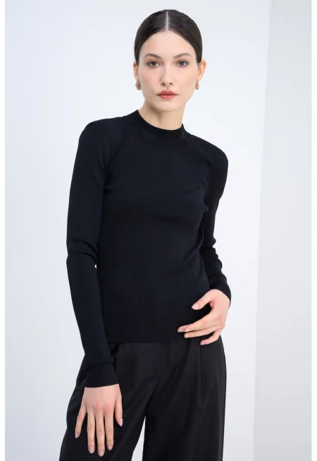 Пуловер с паднали ръкави - Черен