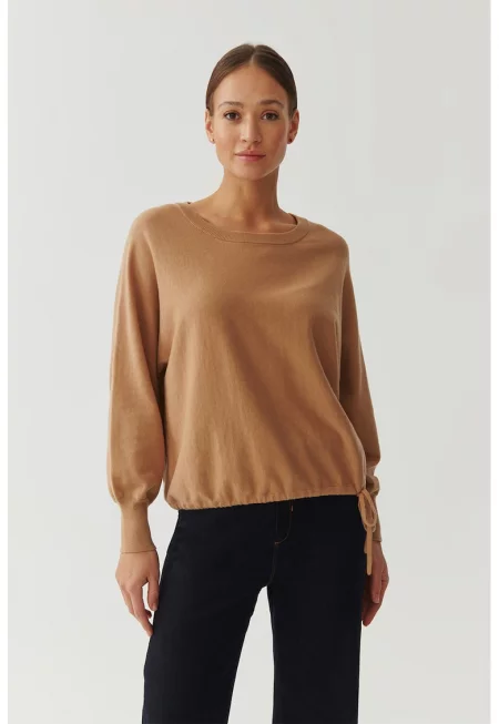 Пуловер с ръкави буфан - Кафяв