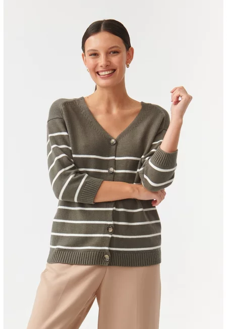 Раирана жилетка Sare с шпиц - Бял/Каки