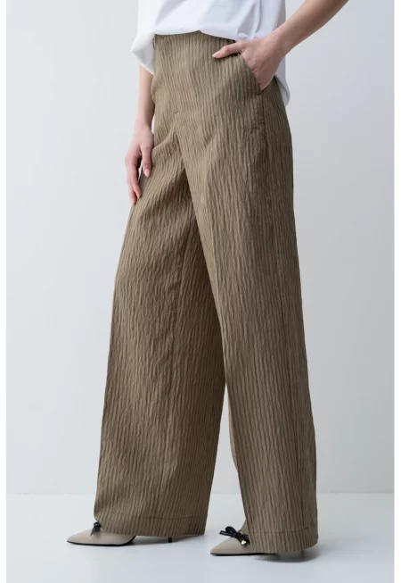 Релефен панталон с модал - Тъмно каки