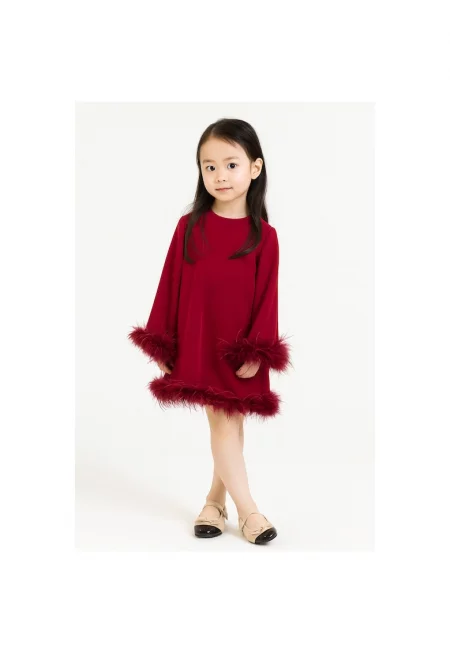 Рокля с дълги ръкави и щраусови пера