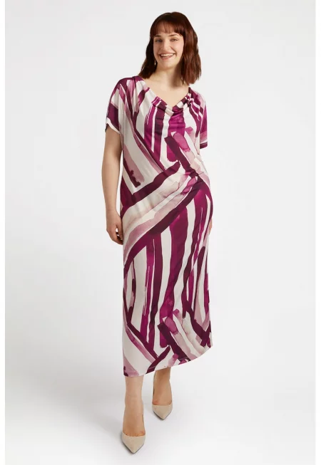 Рокля с десен - Малина/Мръснобял