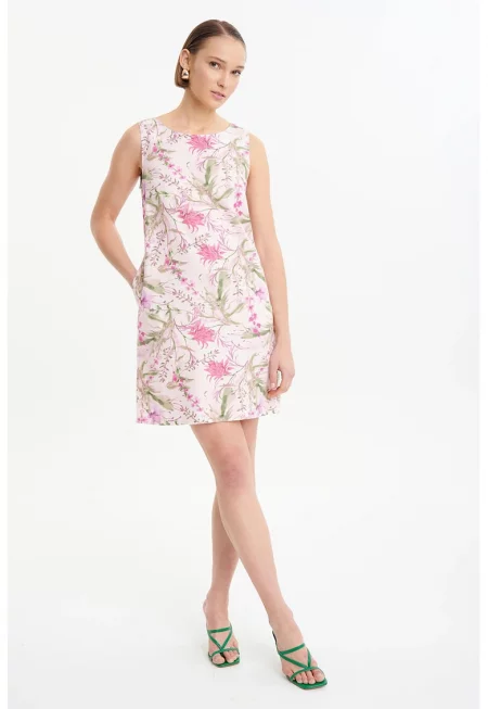 Рокля с лен със странични джобове