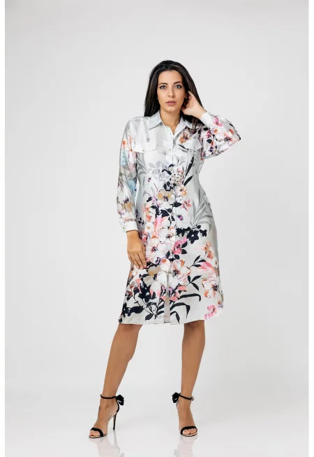 Рокля тип риза с джобове с капачета - Многоцветен