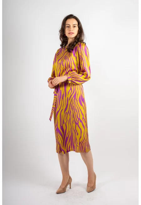 Рокля Trinity с десен - Виолетов/Синапено жълто