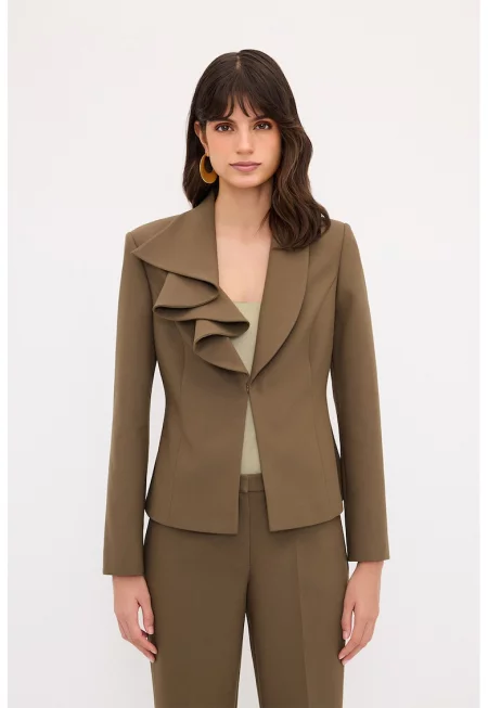 Сако с набрана яка - Тъмнокафяв