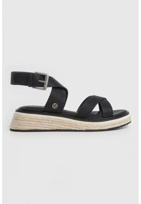 Сандали с равна платформа с каишка с тока - Черен