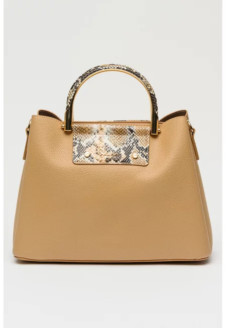 Шопинг чанта Sloana от еко кожа - Тъмнокафяв/Камел