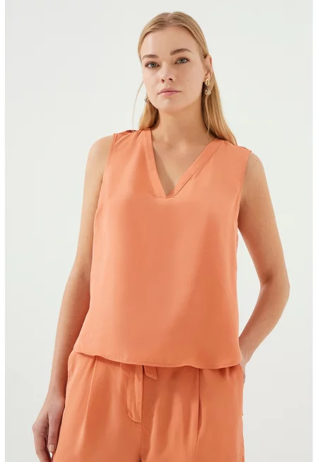 Шпиц блуза без ръкави от лиосел - Персийски портокал
