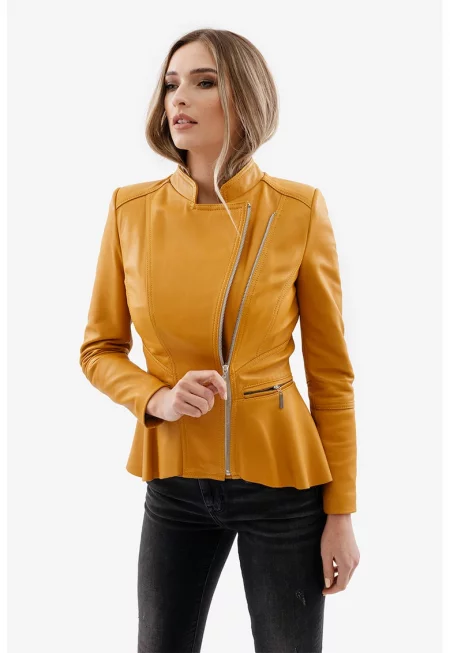 Силно вталено кожено яке Ada - Синапено жълто