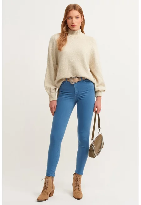 Скини дънки Venice с висока талия - Пастелносин