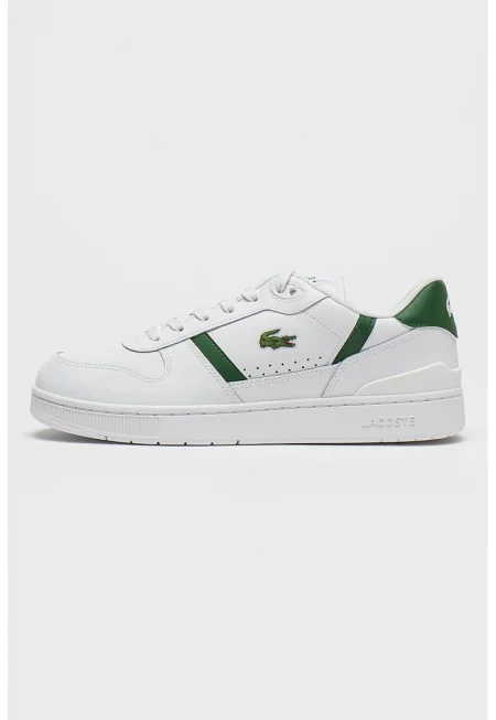 Спортни кожени обувки с лого - Бял - Горско зелено - 45