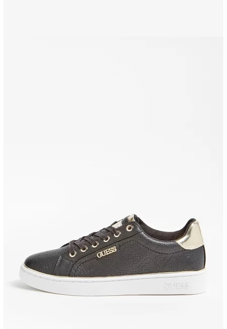 Спортни обувки от екологична кожа с лого Verona - Черен/Светлозлатист