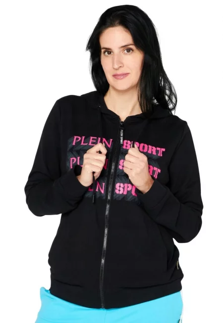 Суичър с качулка  памук/еластан - черен -