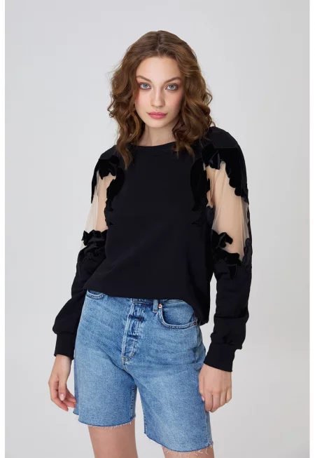 Суитшърт Artist с тюл - Черен
