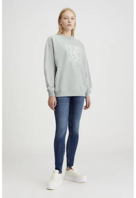 Суитшърт от органичен памук с лого - Пепеляво сиво
