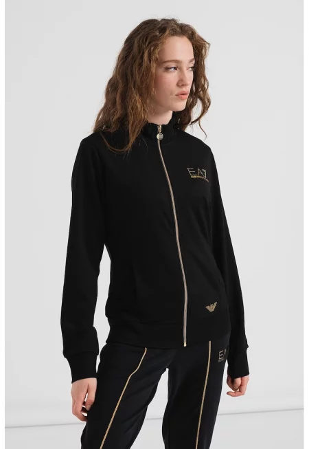 Суитшърт с цип и джобове - Черен