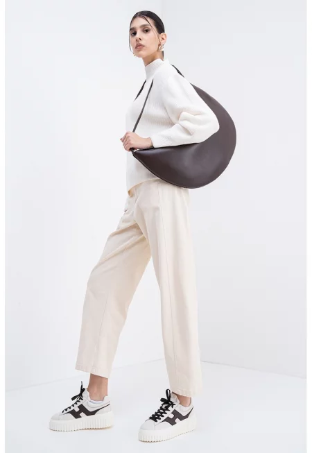 Свободен рипсен пуловер - Крем