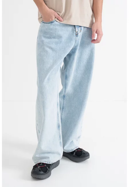 Свободни дънки с миди талия - Светлосин меланж