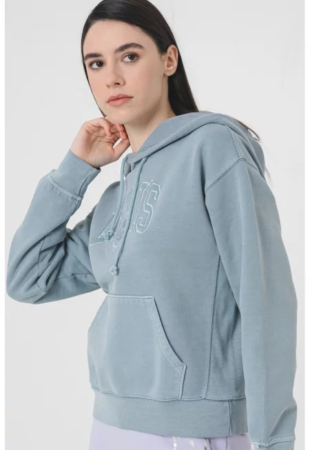 Свободно памучно худи с джоб кенгуру - Ледено синьо