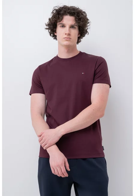 Тениска слим с овално деколте - Тъмновиолетов