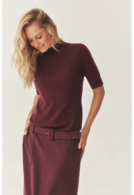 Вълнен пуловер с миди ръкави - Тъмновиолетов