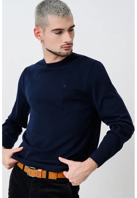 Вълнен пуловер с овално деколте - Ултрамарин синьо