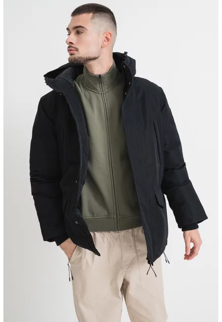 Ватирано зимно яке Cornier с качулка - Черен