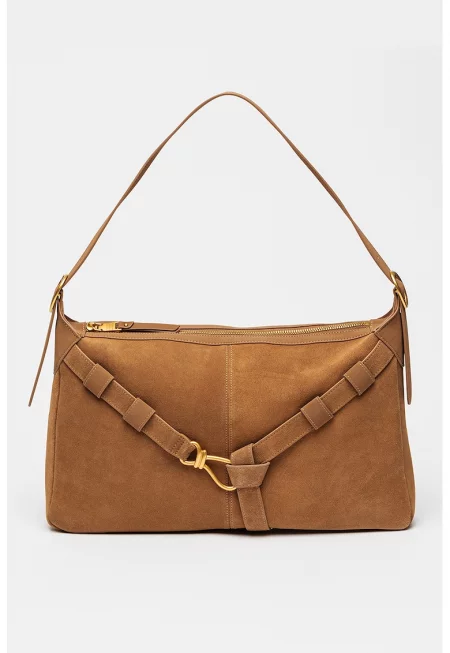 Велурена чанта през рамо Klarity с декоративна презрамка