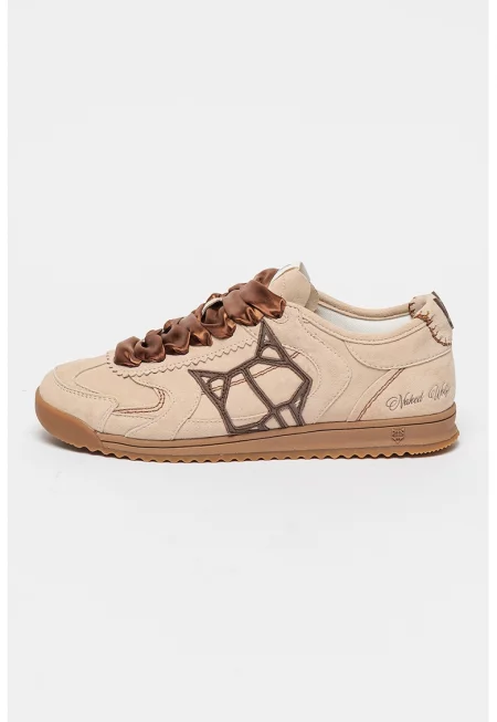 Велурени спортни обувки с лого - Светло кафяво