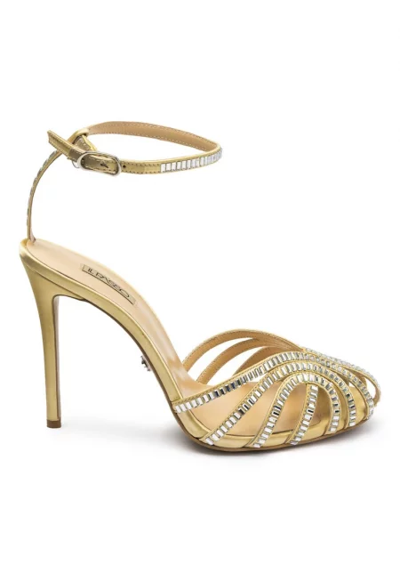 Vera Leather Sandals With Rhinestones Applications - Бежов