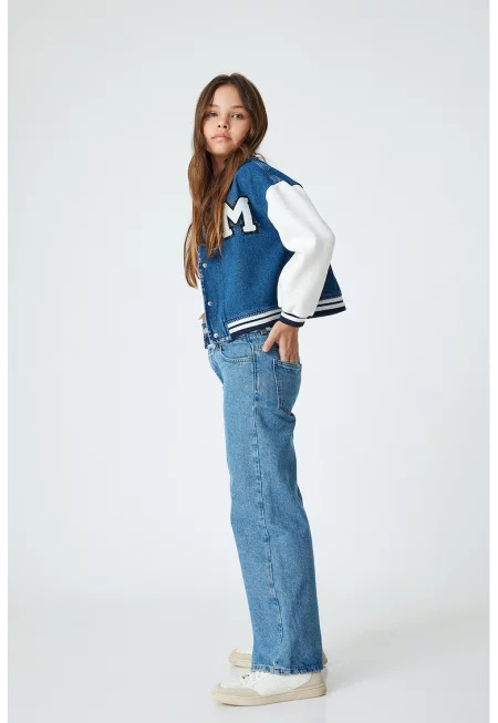 Яке College с деним - Бял/Тъмносин