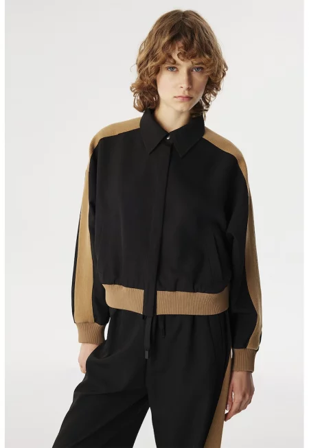Яке с дизайн с цветен блок - Черен/Камел