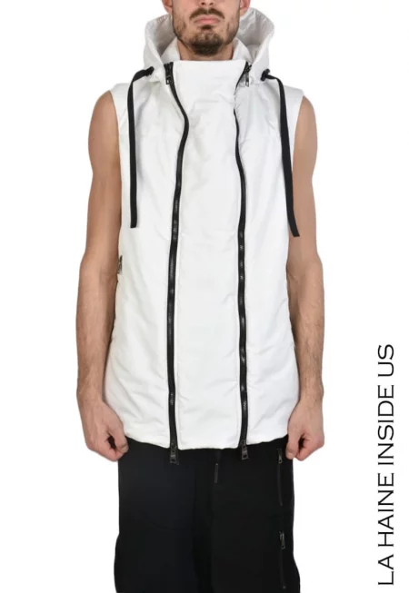 Жилетка с двойно затваряне с цип - с плъзгач и отделяща се раница на гърба - Бял