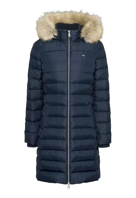 Зимно яке с пухена вата - еко пух и качулка - Ултрамарин синьо/Бежов