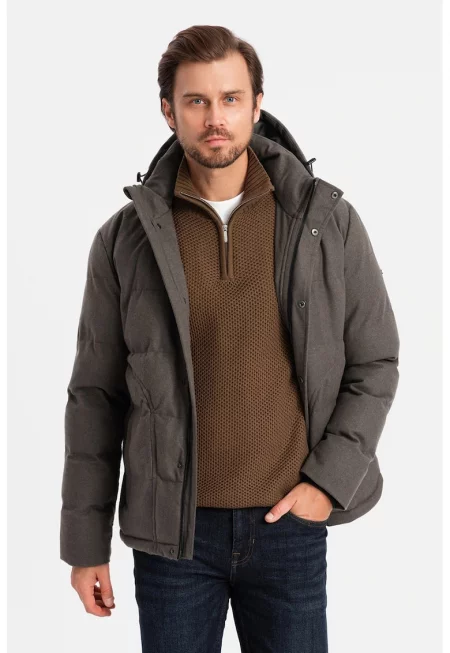 Зимно яке с вълна и джобове с цип - Каки