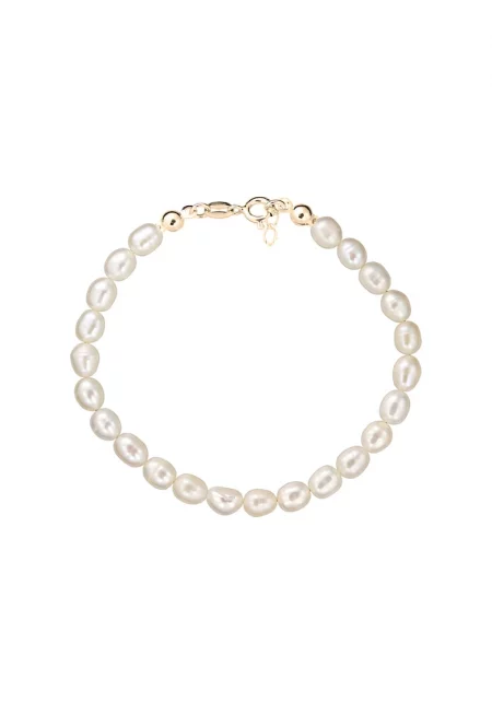 Златна гривна 585 - 14К с бели култивирани перли 6 -5 мм - класическа закопчалка