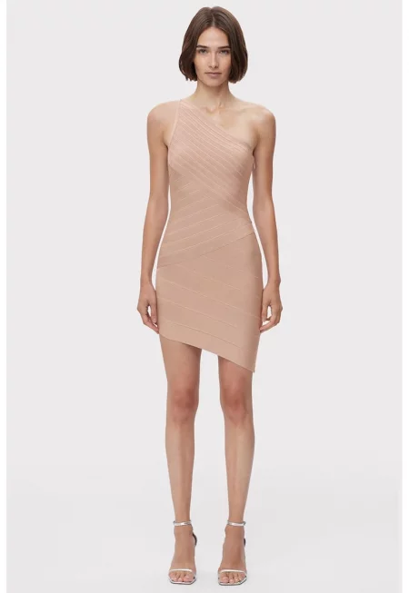 Асиметрична мини рокля с едно рамо - Розово