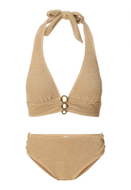 Бански от 2 части с кръгли метални елементи - Златист