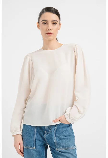 Блуза с коприна Irenne с отвори - Мръснобял