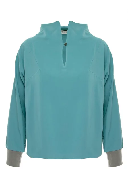 Блуза с ниска яка - Прашно синьо