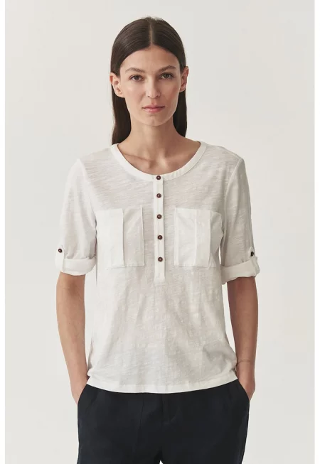 Блуза с овално деколте - Бял