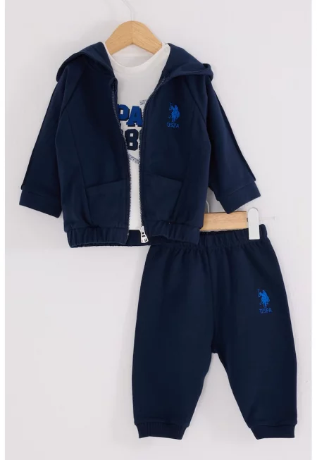 Блуза с принт - спортен панталон и худи - 3 части - Мръснобял/Тъмносин