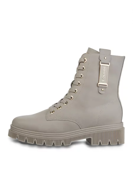 Боти от еко кожа с лого - Светло кафяво