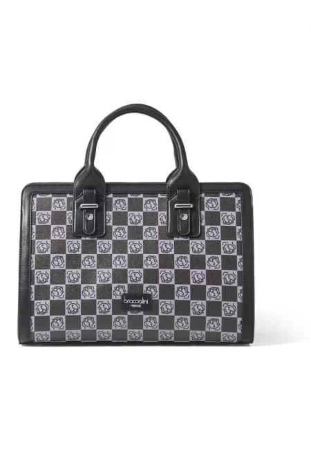 Чанта от еко кожа с принт - Черен