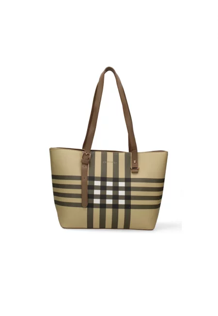 Чанта през рамо с десен - Сиво-кафяв