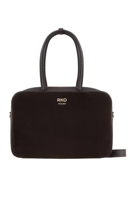 Чанта за рамо от кожа и велур - Тъмнокафяв