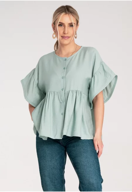 Дамска блуза -  ментов цвят - свободна кройка - памук - SM