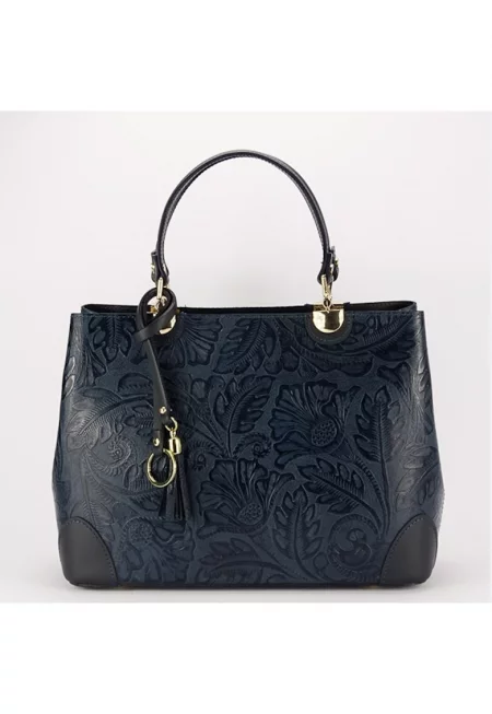 Дамска чанта от естествена кожа B-8952 - Тъмносин